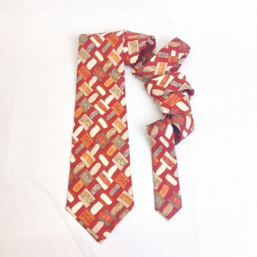 Givenchy Gentleman Men's Silk Neck Tie Red / Orange w/ Abstract Macarons 58 x 4